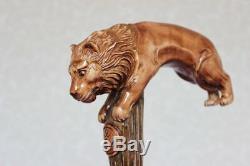 Lion Wooden cane Hand carved handle Leo Hiking stick Walking staff Wood NW60