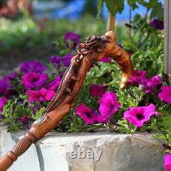Lizard Flower Wooden Walking Stick Cane Hand Crafted Carved for women Ladies D