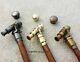 Lot-3 Solid Brass Telescope Handle Solid Wooden Spiral Walking Cane / Stick