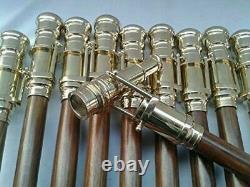 Lot OF 10 BRASS TELESCOPE WOODEN WALKING STICK CANE HANDLE Christmas Gift