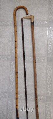 Lot Of 3 Antique Wooden Estate Canes Walking Sticks