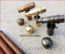 Lot Of 3 Brass Telescope Antique Handle Vintage Style Wooden Walking Stick Cane