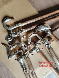 Lot of 10 Pcs Antique Brass Walking Stick Cane Different Handle Wooden Gift