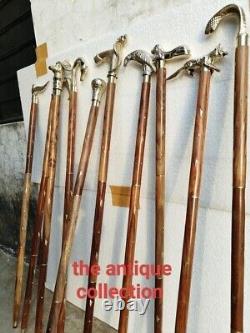 Lot of 10 Pcs Antique Brass Walking Stick Cane Different Handle Wooden Gift