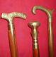 Lot Of 3 Vintage Nautical Style Brass Handle Brown Wooden Walking Cane Stick