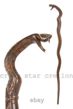 Luxury Hand Carved Wood Snake Cobra Handle Designer Wooden Walking Cane Stick