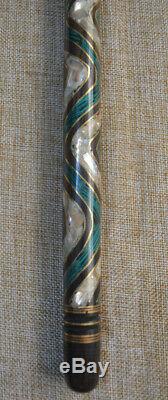 Malachite and Mother of Pearl Wooden Stick, Egyptian Ebony Wood Walking Cane