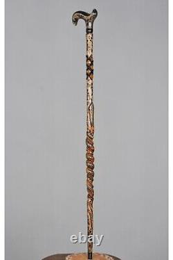 Mason Symbol Embroidered Walking Stick Handmade Snake Pattern Wooden Carved Cane