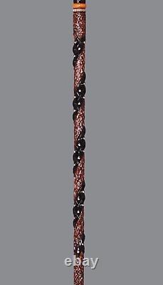 Mason Symbol Embroidered Wooden Walking Stick, Carved Cane with Staff Handle