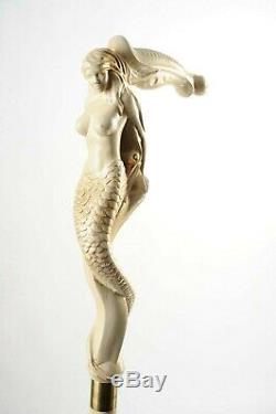 Mermaid PERFECT WALKING STICK WOODEN CANE HAND MADE HAND CARVED CRAFTED STAFF