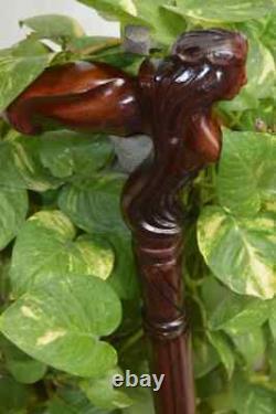 Mermaid Wooden Carved Walking Stick Cane handmade wood crafted comfortable handl