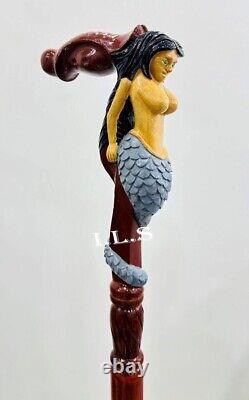 Mermaid Wooden Handle Vintage Walking Stick 36 Cane For Women Christmas Gift