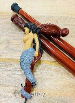 Mermaid Wooden Handle Vintage Walking Stick 36 Cane For Women Christmas Gift