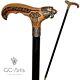 Metal Walking Stick Wolf Cane Solid Bronze Brass Wooden Handle Celtic Style 36'
