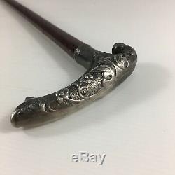 Modern Silver Handle On Earlier Wooden Shaft Walking Stick 1998 79.5cm In Length