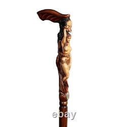 Monster Wooden Walking Stick Cane with Hand-Carved Naked Girl Detail
