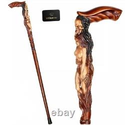 Monster walking stick cane wooden hand carved naked girl hiking staff for men