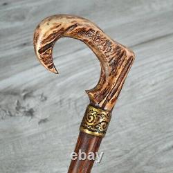 Moose antler Handle Cane Walking Stick Wooden Horn Handmade Exclusive Unique