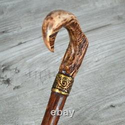 Moose antler Handle Cane Walking Stick Wooden Horn Handmade Exclusive Unique