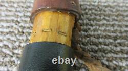 Native American Indian Brass Inlay Walking Stick Cane Carved Wood Leather Wrap