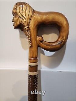 Native American Indian Wooden Walking Stick Cane Vintage