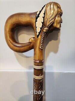 Native American Indian Wooden Walking Stick Cane Vintage