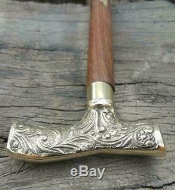 Nautical Brass Design Victorian Derby Handle Walking Stick Vintage Wooden Cane