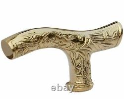 Nautical Designer Brass Handle Only Antique Style Victorian Wooden Walking Stick