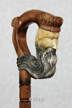 Neptune Wooden Walking Stick Cane Carved Handle