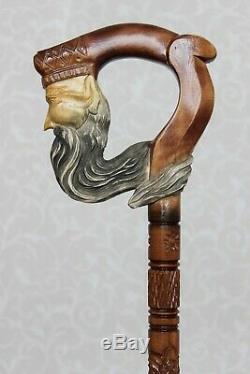 Neptune Wooden Walking Stick Cane Carved Handle