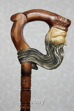 Neptune Wooden Walking Stick Cane Carved Handle