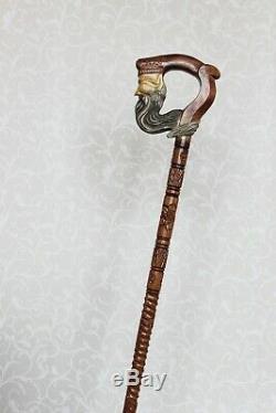 Neptune Wooden Walking Stick Cane Carved Handle