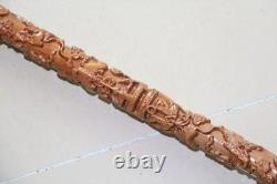 New Chinese Wooden Carving dragon Walking Stick Cane 35