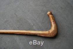 New Guinea wooden walking cane stick man being eaten by crocodile handle 1900's