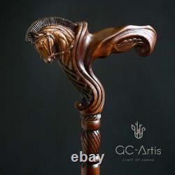New Handmade Horse Ergonomic Palm Grip Handle Wooden Walking Stick Walking cane