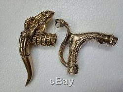 New Heavy Brass 2 set Snake Dragon Head Handle With brown Wooden Walking Stick