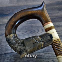 New Wolf Head Handle Collectible Wooden Walking Cane Stick Engraved Stylish Gift