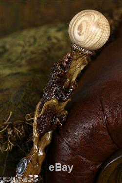 New Wood Crocodile Hand Carved Walking Cane Hiking Stick Staff Wooden Top Knob