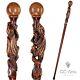 New Wood Dragon Hand Carved Walking Cane Hiking Stick Staff Wooden Top Knob
