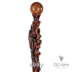 New Wood Dragon Hand Carved Walking Cane Hiking Stick Staff Wooden Top Knob