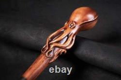 Octopus Handle Brown Wood Walking Stick Cane Handmade Wooden Stick Unique Style