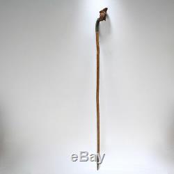 Old Carved Wooden WWI German Officer W Monocle Walking Stick Cane Military VR