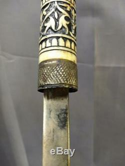 Old Sword Cane Carved Wood Walking Stick Wooden Vintage Lion's Head Handle Brass
