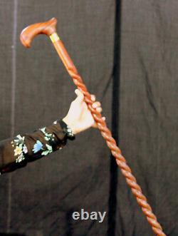 One Piece Spiral Wooden Walking Stick 36 inches Unisex Hand Carved Walking Stick