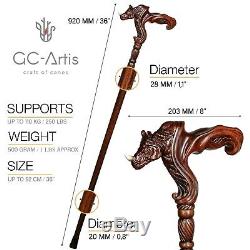 Original GC-Artis Wooden Rhino Walking Stick Cane Ergonomic Palm Grip Handle