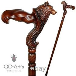 Original GC-Artis Wooden Wolf Walking Stick Cane Ergonomic Palm Grip Handle RH