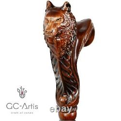 Original GC-Artis Wooden Wolf Walking Stick Cane Ergonomic Palm Grip Handle RH