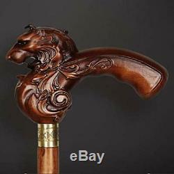 Original Lion Walking Stick Exclusive Wooden Hiking Cane for Gift Handmade