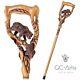 Original Walking Stick Cane Wooden Carved Crafted Grizzly Bear & Salmon Gc-artis