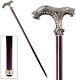 Ornate Pewter Walking Stick Cane Classic Shaft Wooden Glossy Sturdy Quality Chic